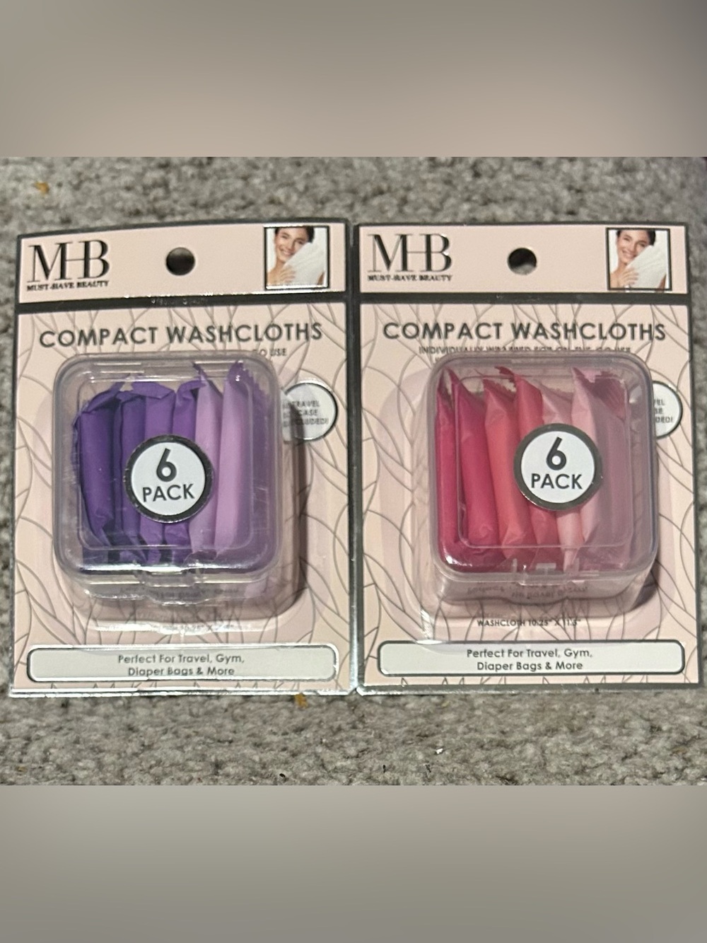 Must Have Beauty MHB Compact Washcloths Pink & Purple 2-pack